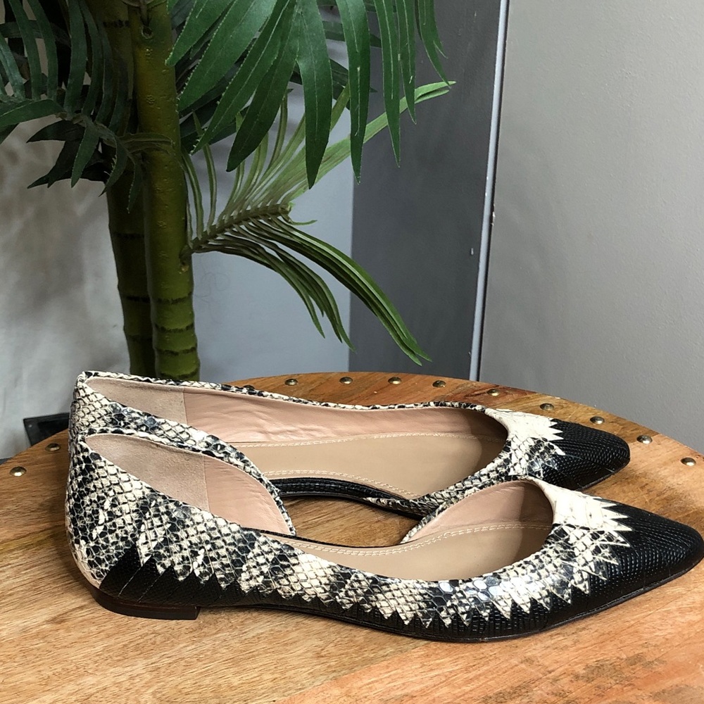 Tory Burch Black & Natural Snake-Print Pointed D'Orsay Flats - Picture 10 of 11